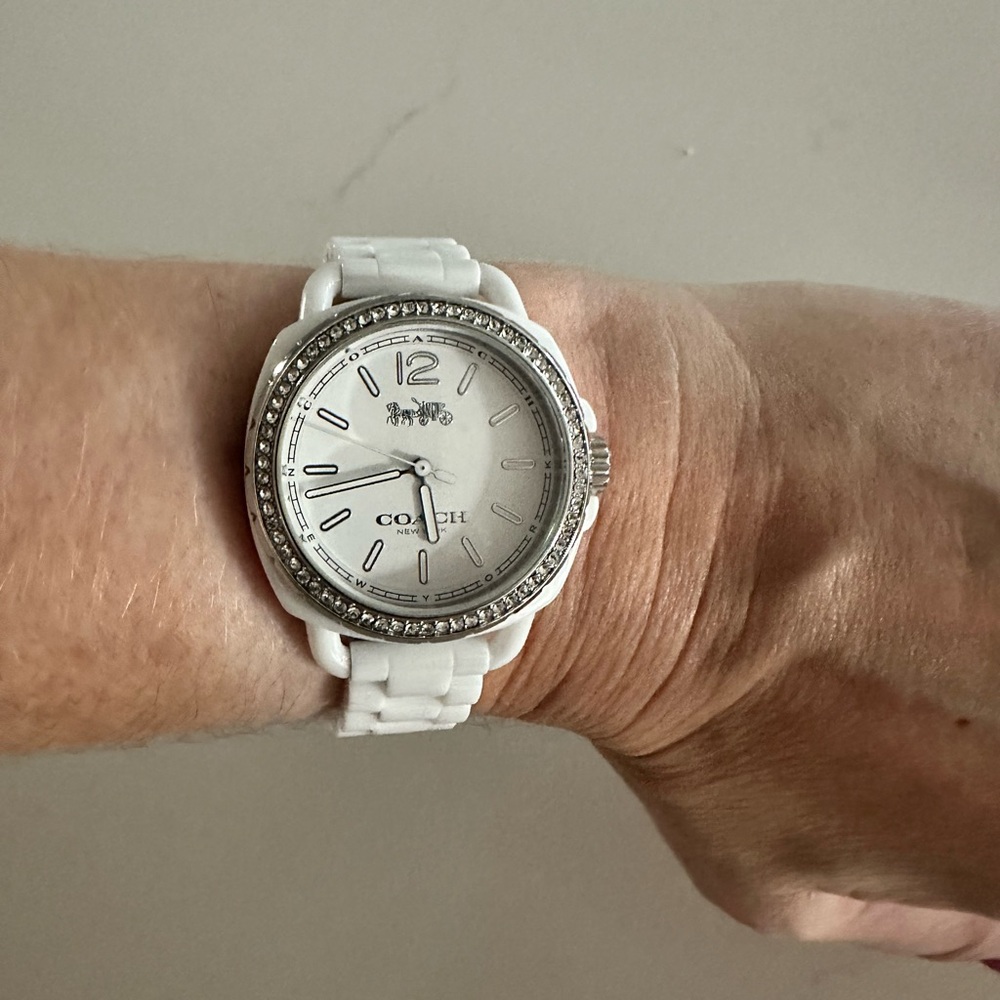 Coach Women's Watch in white and silver with crystals